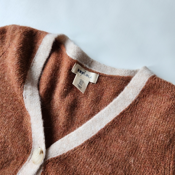 Yes Lola Womens Knit Crop Sweater Baggy Chunky Brown Button Up Cardigan Small - Picture 2 of 11